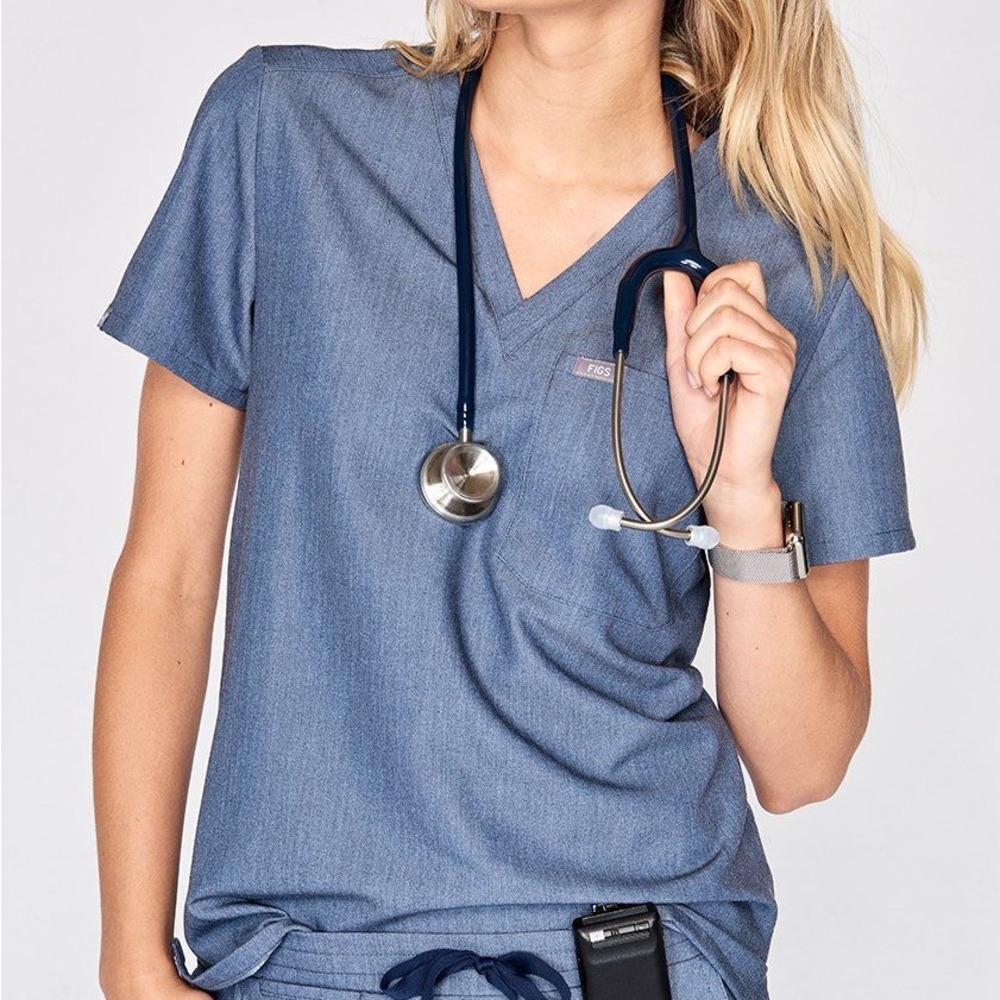 FIGS rare heather denim scrub set - Catarina top and Zamora jogger pants XXS